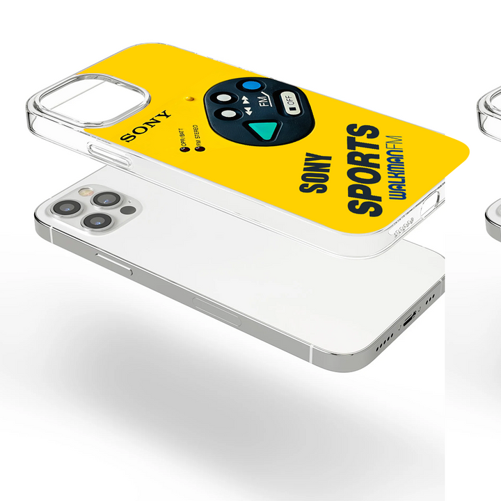 Yellow FM Player Phone Case – Sporty Walkman Style Soft Shell for iPhone 11 12 13 14 15 16 Pro Max Samsung S22 S23 S24 S24.99 Ultra Plus
