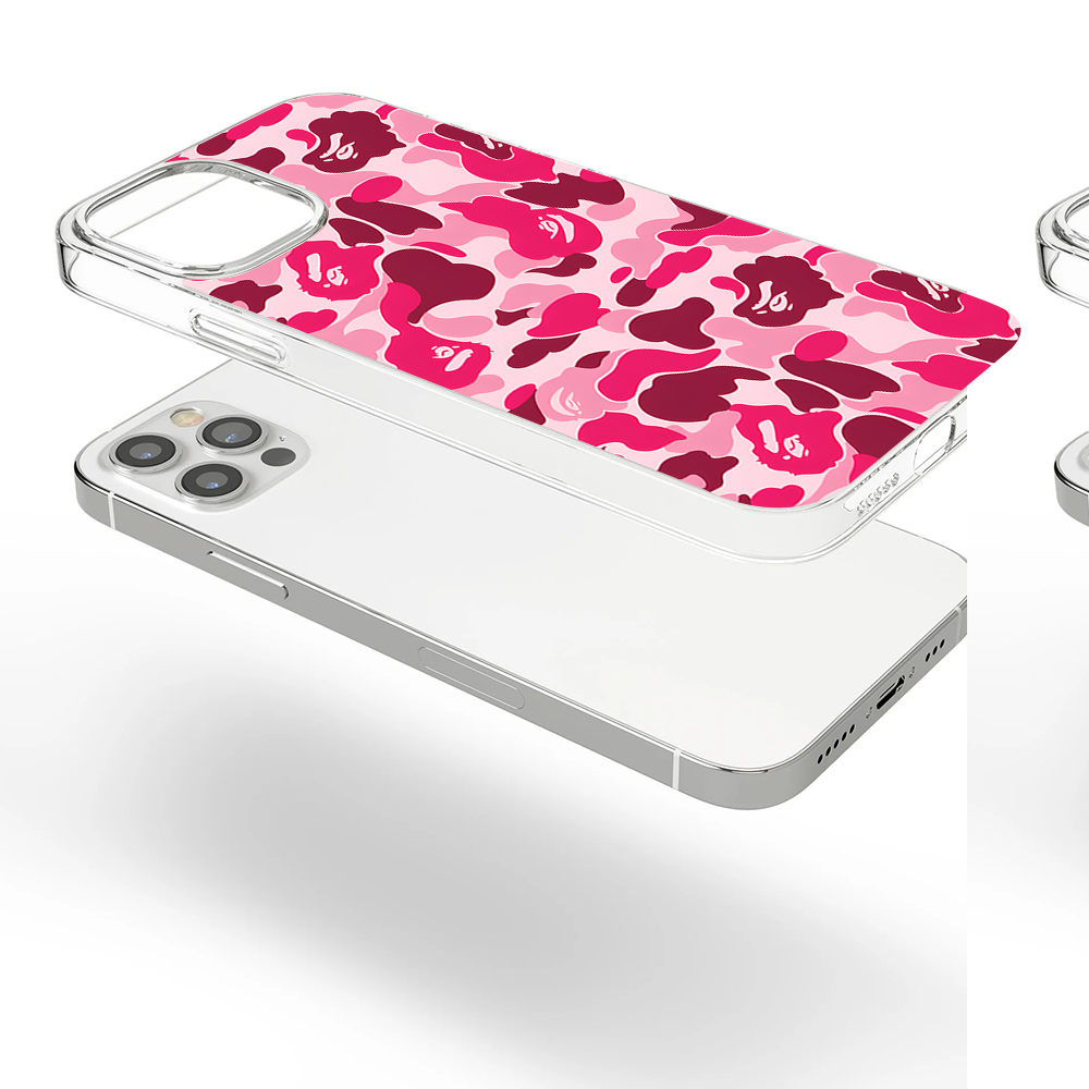 Bape Pink Camo Phone Case – Dark Meme Aesthetic Horror Cover for iPhone 11 12 13 14 15 16 Pro Max, Music Fan Gift Idea