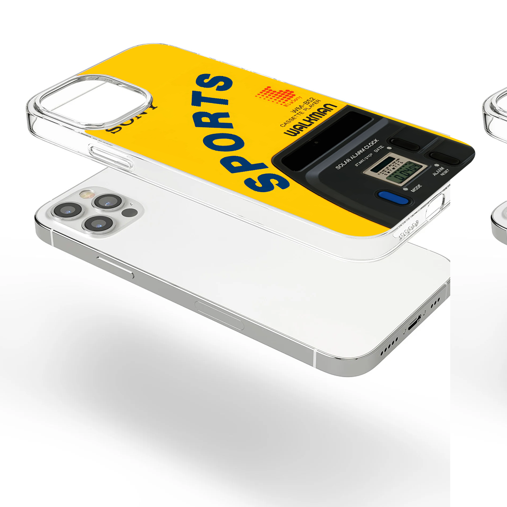 AM/FM Tuner Phone Case – Retro Yellow Walkman Shell Design for iPhone 11 12 13 14 15 16 Pro Max Samsung S22 S23 S24 S24.99 Ultra Plus