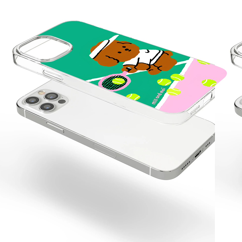 Cartoon Bear Birthday & Tennis Puppy Phone Case – Cute Animal Design for iPhone 11 12 13 14 15 16 Pro Max & Samsung
