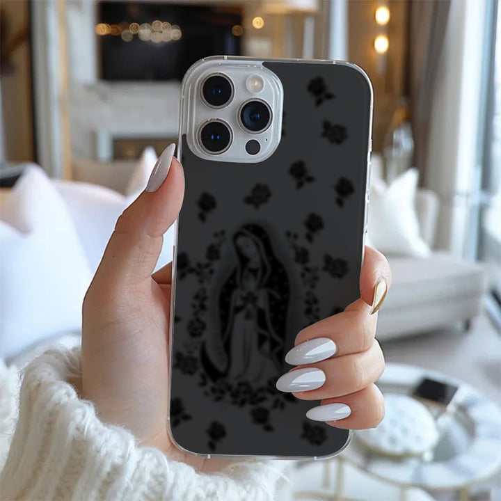Holy Rose Art Clear Phone Case – Elegant Floral Religious Design for iPhone 12 13 14 15 Pro Max & Samsung S22 S23 S24 Ultra