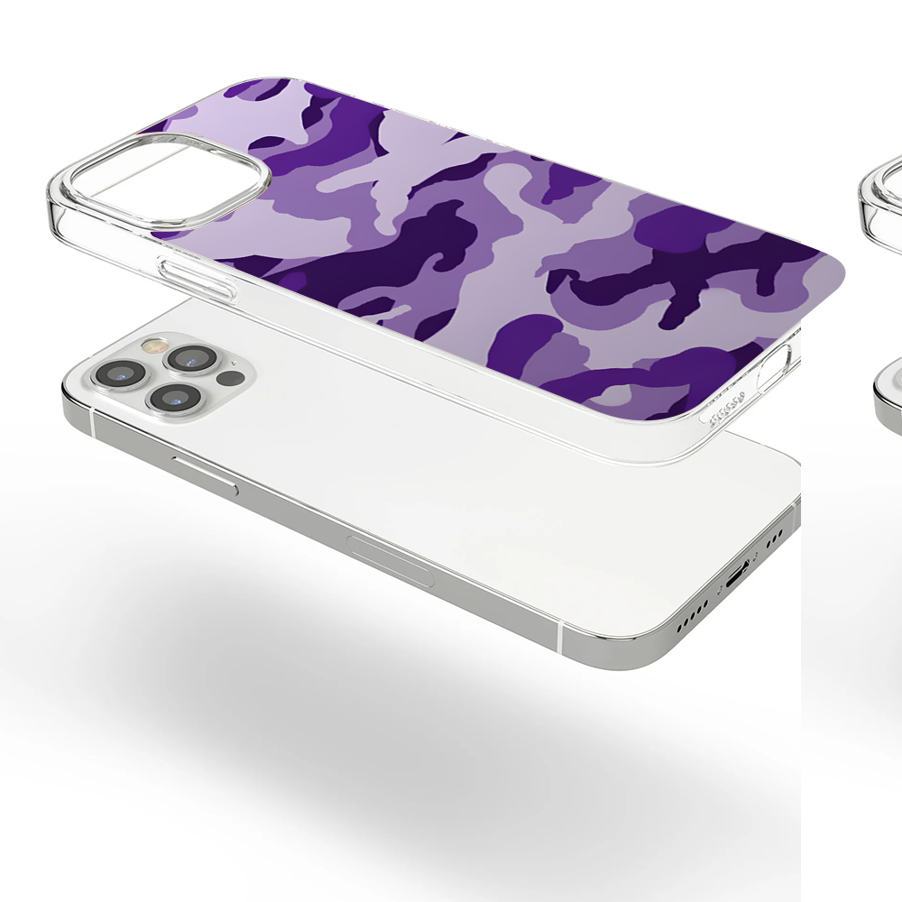 Purple Camo Phone Case - Dark Meme Aesthetic Horror for iPhone 11 12 13 14 15 16 Pro Max, Music Fan Gift Idea