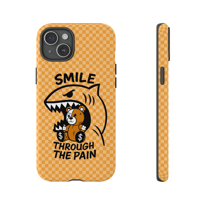 Smile Through the Pain Bear Phone Case – Edgy Cartoon Shark Cover for iPhone 11 12 13 14 15 16 Pro Max & Samsung Galaxy S Series
