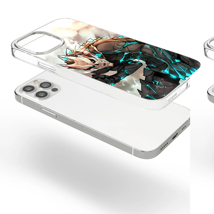 Anime Demon Warrior Phone Case, Blue Lightning Skeleton Armor Design for iPhone 12 13 14 15 Pro Max