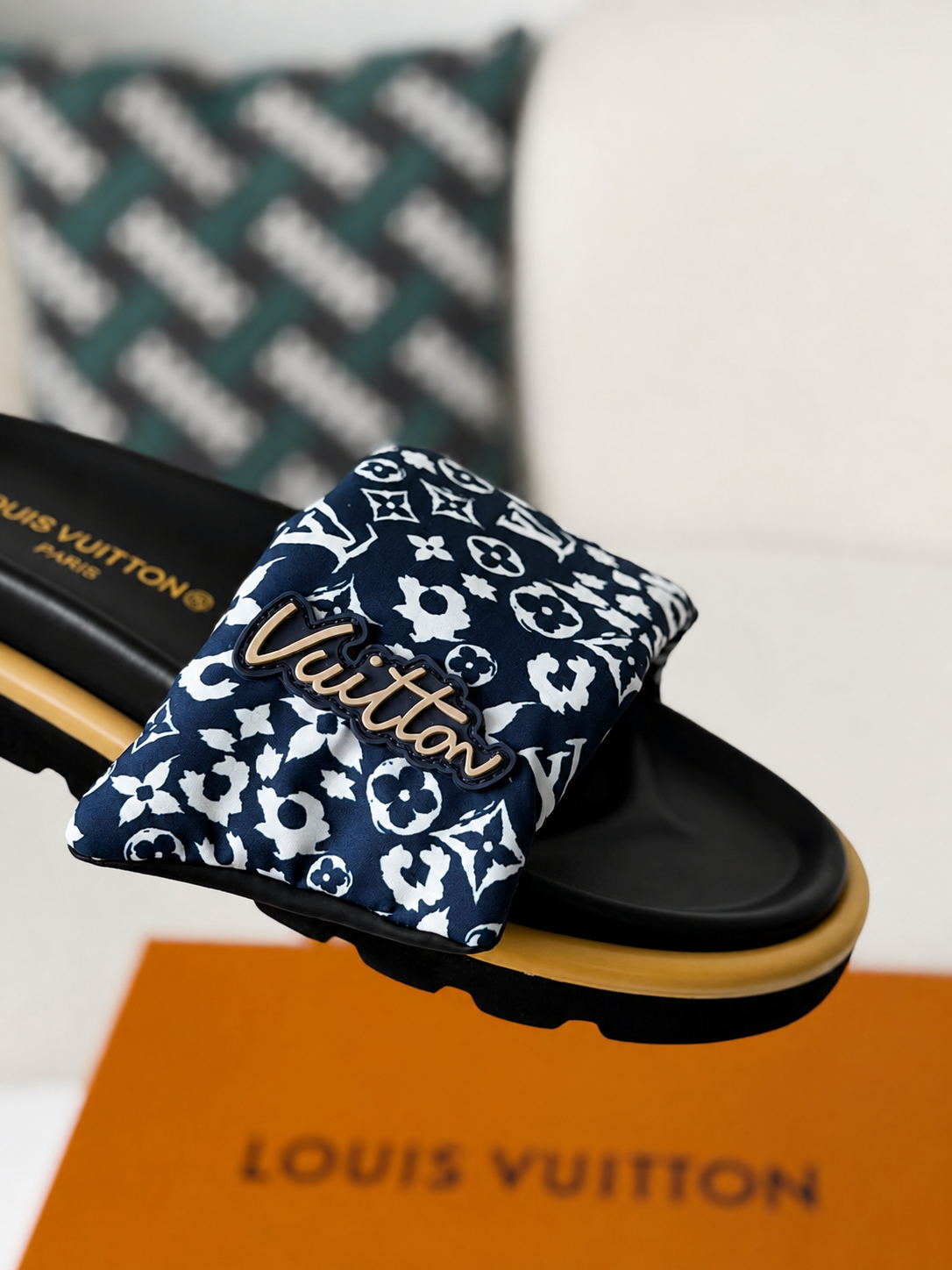 LV Pool Pillow Flat Comfort Mule Blue