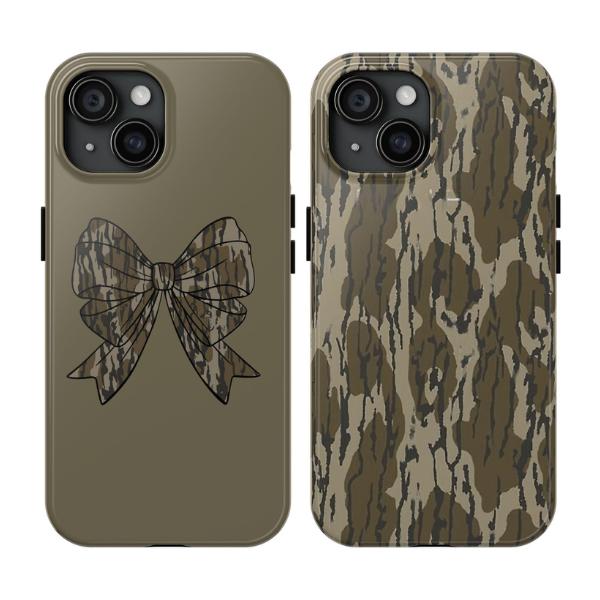 Camo Camouflage Coquette Bow Couple Tough Phone Case, Real Hunting For iPhone X 11 12 13 14 15 16 Pro Max Plus