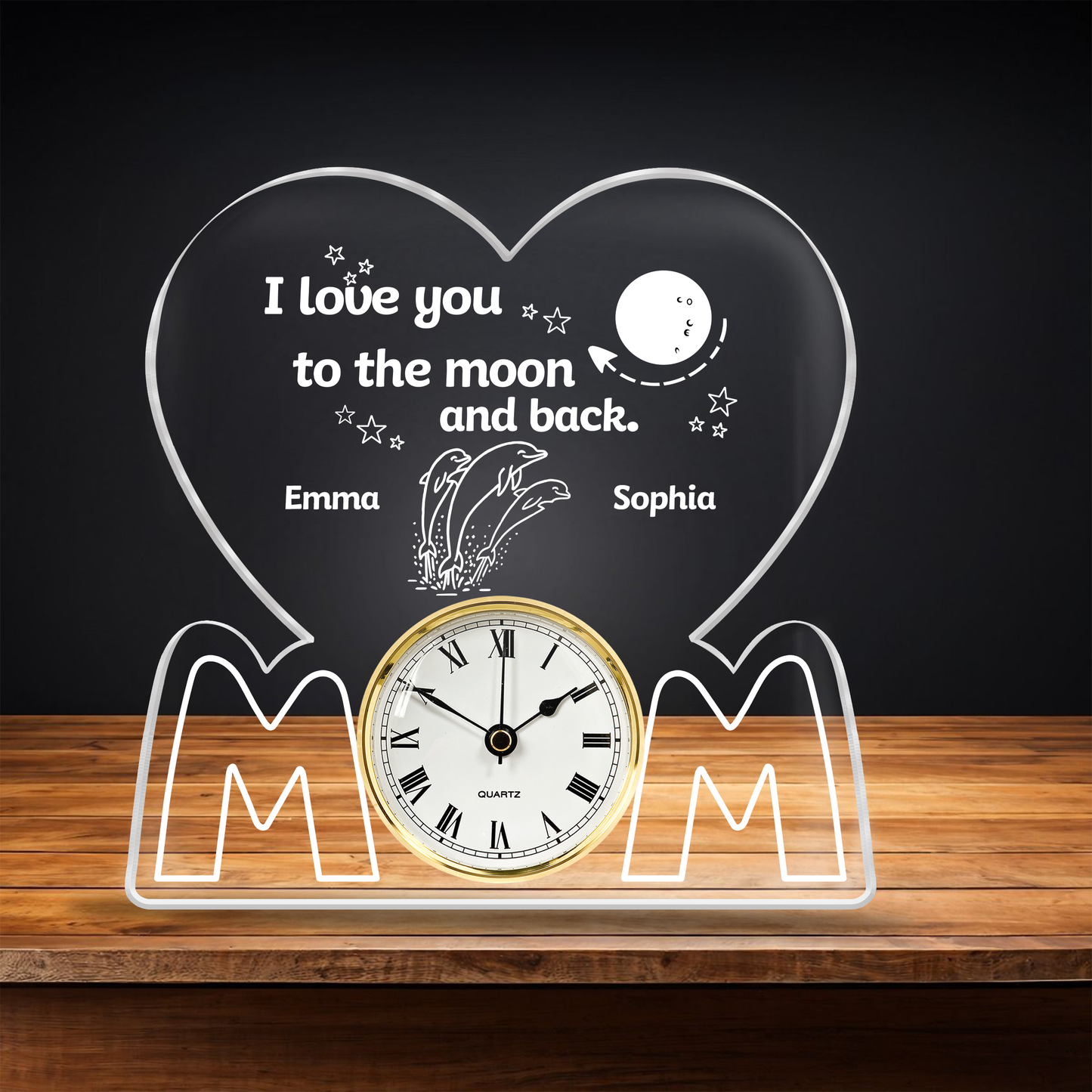I Love You to the Moon and Back Mom Gift – Custom Animal Personalized Acrylic Desk Clock