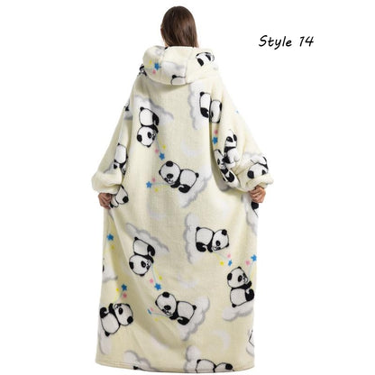 Plus Size Halloween Wearable Blanket Hoodie – Oversized Sherpa Fleece Sweatshirt with Pocket for Women & Men