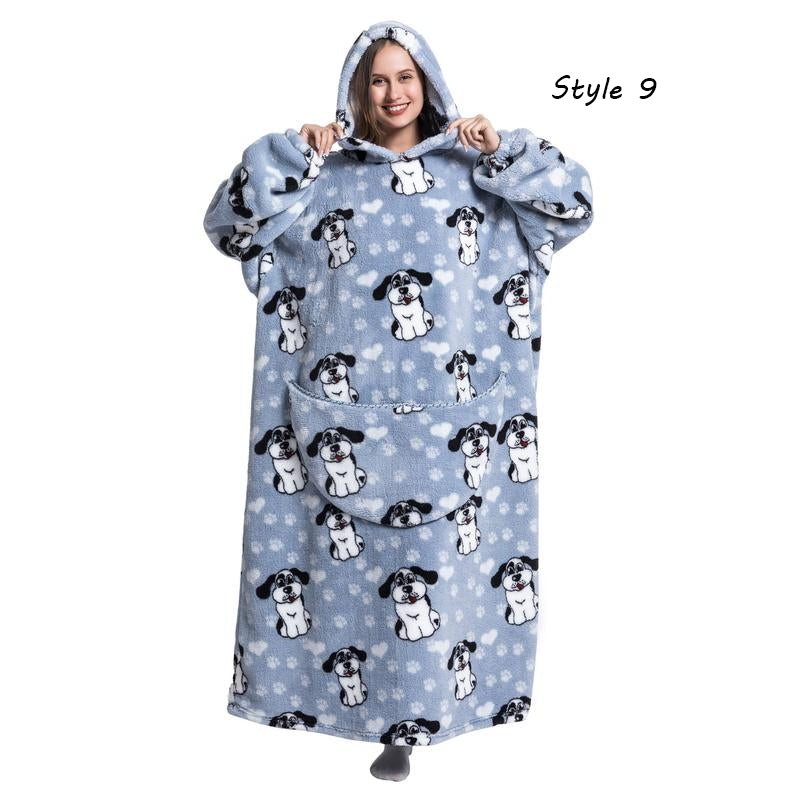 Plus Size Halloween Wearable Blanket Hoodie – Oversized Sherpa Fleece Sweatshirt with Pocket for Women & Men