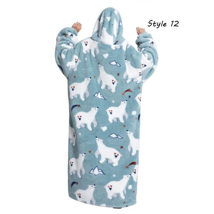 Plus Size Halloween Wearable Blanket Hoodie – Oversized Sherpa Fleece Sweatshirt with Pocket for Women & Men