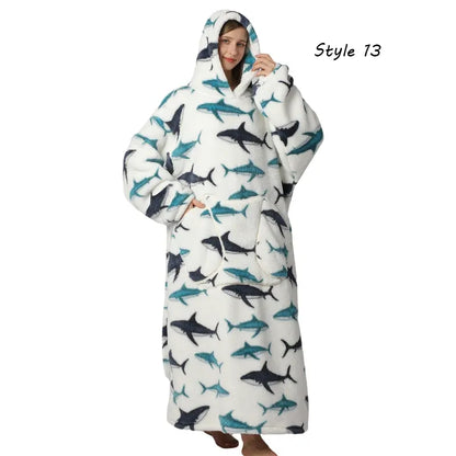 Plus Size Halloween Wearable Blanket Hoodie – Oversized Sherpa Fleece Sweatshirt with Pocket for Women & Men