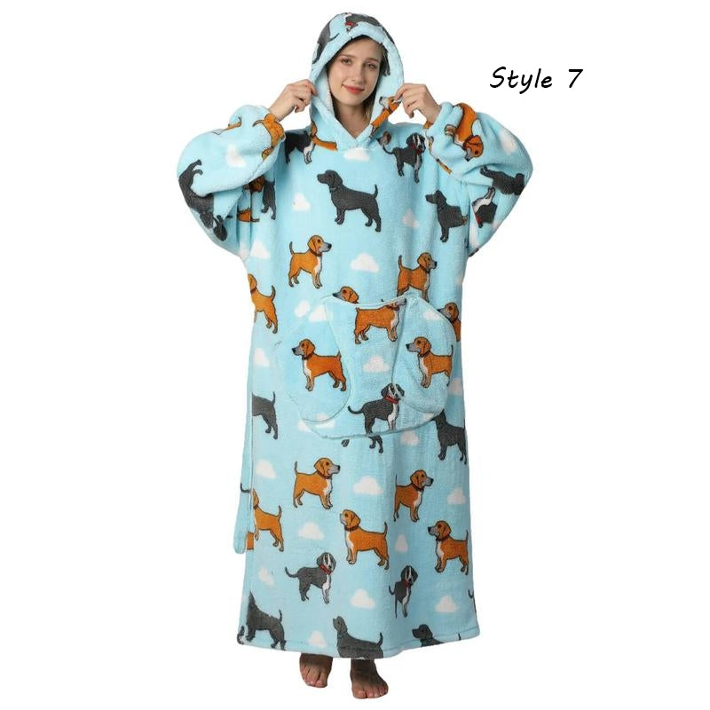 Plus Size Halloween Wearable Blanket Hoodie – Oversized Sherpa Fleece Sweatshirt with Pocket for Women & Men