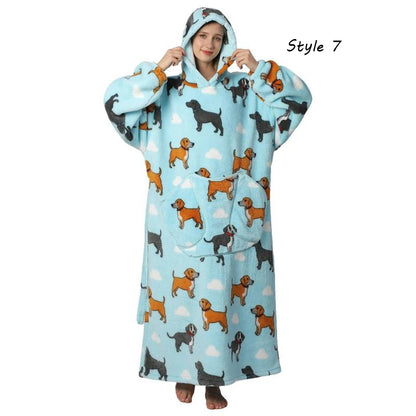 Plus Size Halloween Wearable Blanket Hoodie – Oversized Sherpa Fleece Sweatshirt with Pocket for Women & Men