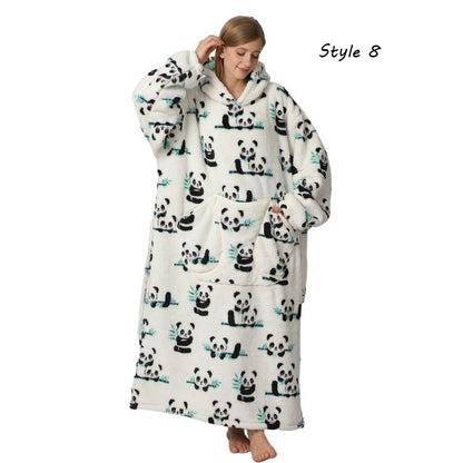 Plus Size Halloween Wearable Blanket Hoodie – Oversized Sherpa Fleece Sweatshirt with Pocket for Women & Men