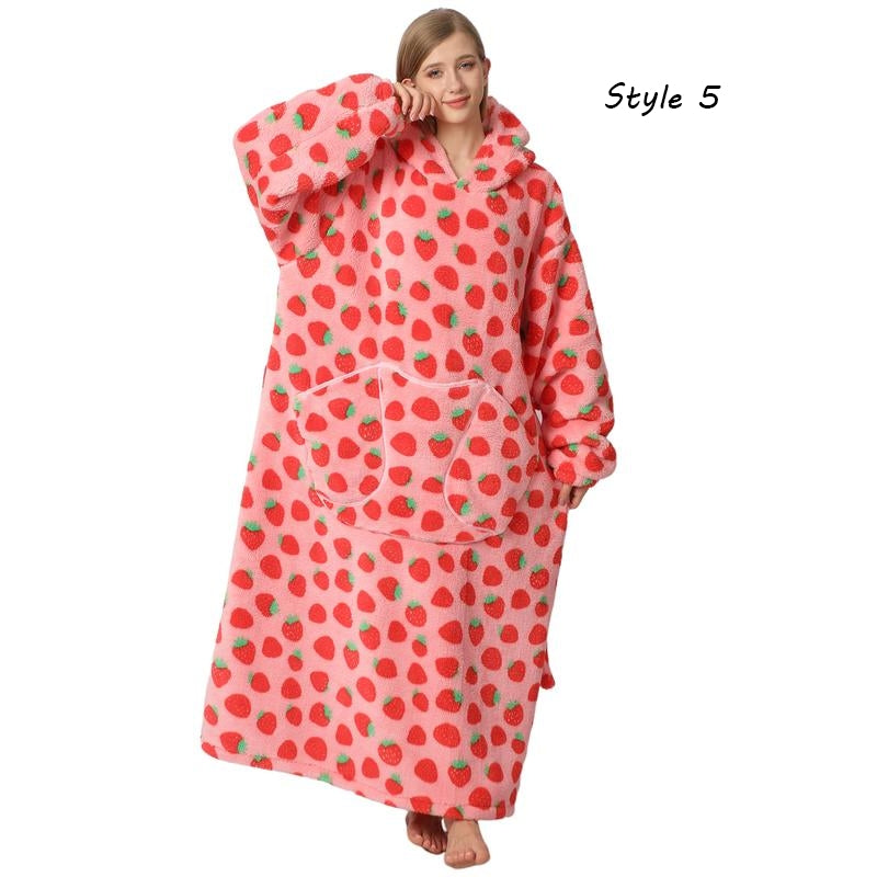 Plus Size Halloween Wearable Blanket Hoodie – Oversized Sherpa Fleece Sweatshirt with Pocket for Women & Men