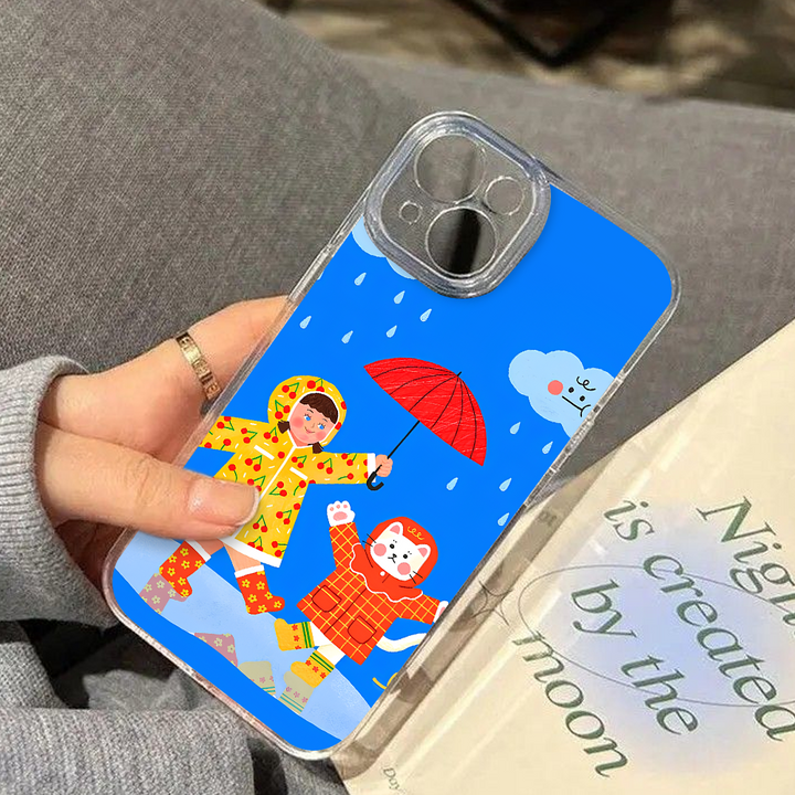 Cute Cartoon Phone Case Set – Rainy Kid & Love Bear Design for iPhone 11 12 13 14 15 16 Pro Max & Samsung