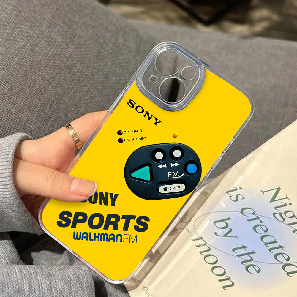 Yellow FM Player Phone Case – Sporty Walkman Style Soft Shell for iPhone 11 12 13 14 15 16 Pro Max Samsung S22 S23 S24 S24.99 Ultra Plus