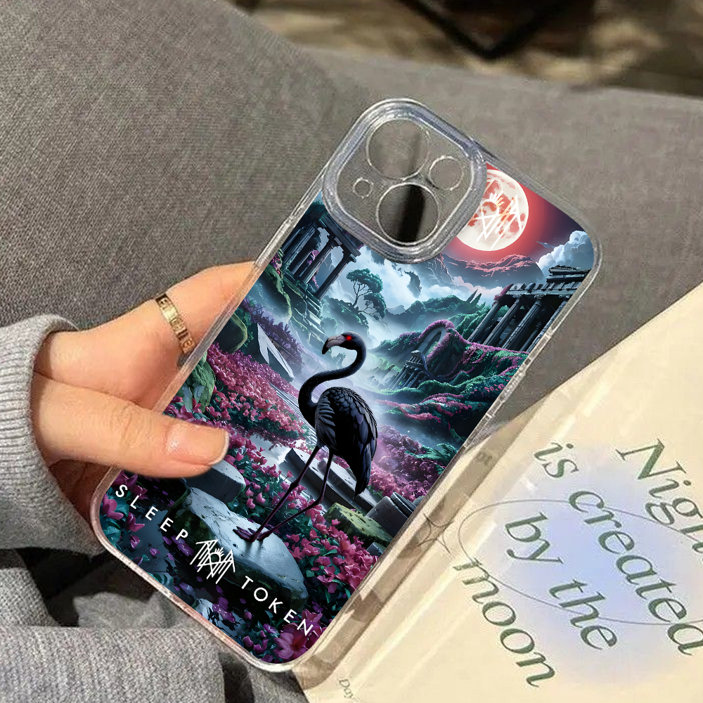Fantasy Flamingo Dreamland Phone Case – Surreal Sleep Token Scenery Design for iPhone 11 12 13 14 15 16 Pro Max, Vibrant Night Garden