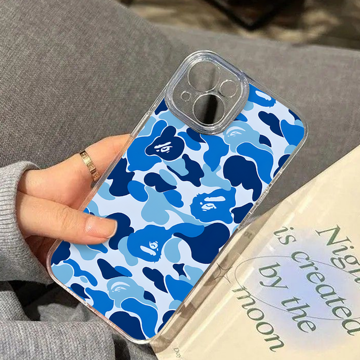 Bape Blue Camo Phone Case – Dark Meme Aesthetic Horror Cover for iPhone 11 12 13 14 15 16 Pro Max Samsung S22 S23 S24 S24.99 Ultra Plus