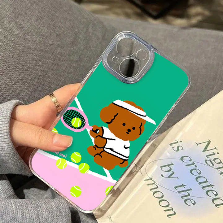 Cartoon Bear Birthday & Tennis Puppy Phone Case – Cute Animal Design for iPhone 11 12 13 14 15 16 Pro Max & Samsung