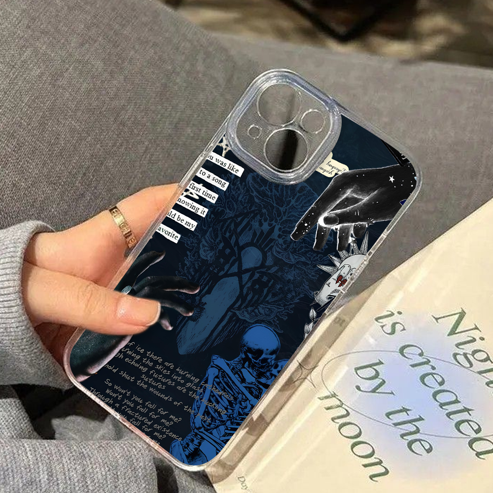 Skeleton Blue Grunge Phone Case – Dark Alternative Art Cover for iPhone 11 12 13 14 15 16 Pro Max, Sleep Token Inspired Design