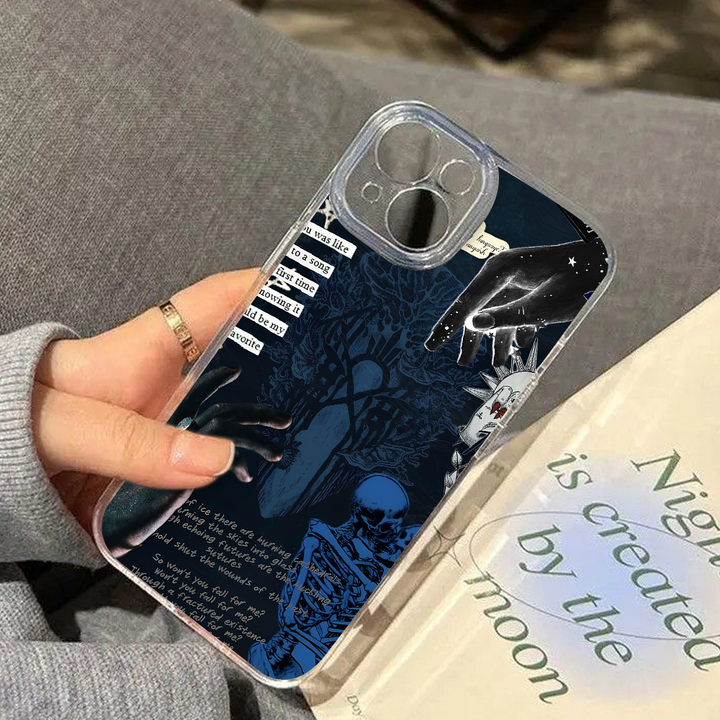Skeleton Blue Grunge Phone Case – Dark Alternative Art Cover for iPhone 11 12 13 14 15 16 Pro Max, Sleep Token Inspired Design