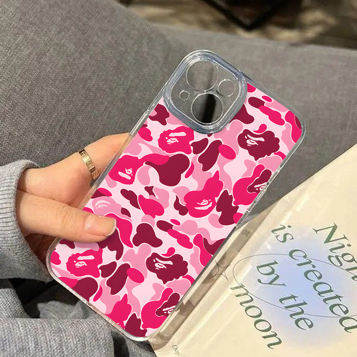 Bape Pink Camo Phone Case – Dark Meme Aesthetic Horror Cover for iPhone 11 12 13 14 15 16 Pro Max, Music Fan Gift Idea