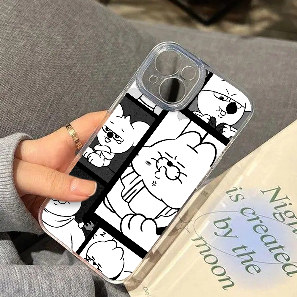 Cute Black and White Manga Comic Phone Case – Funny Cartoon Style for iPhone 11 12 13 14 15 16 Pro Max & Samsung