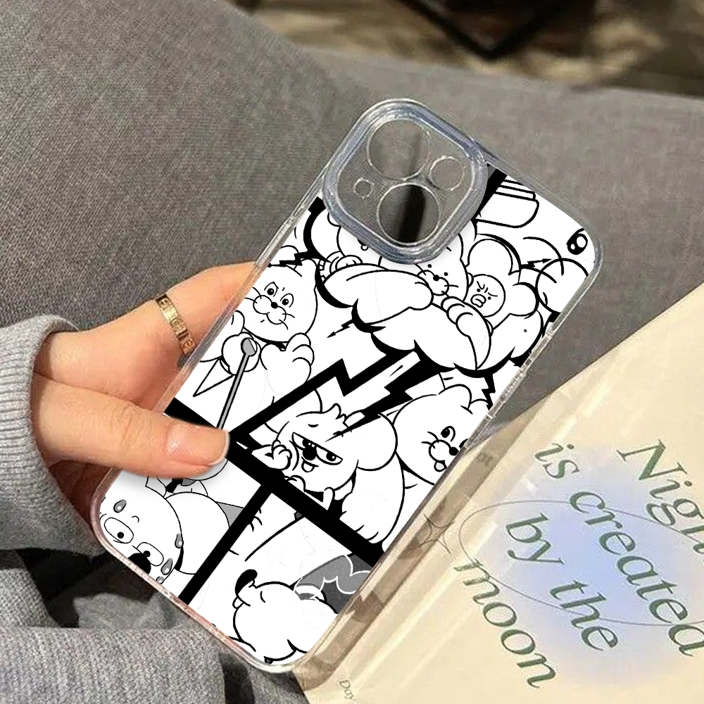 Funny Black White Comic Bunny Phone Case – Cute Cartoon iPhone 11 12 13 14 15 16 Pro Max & Samsung