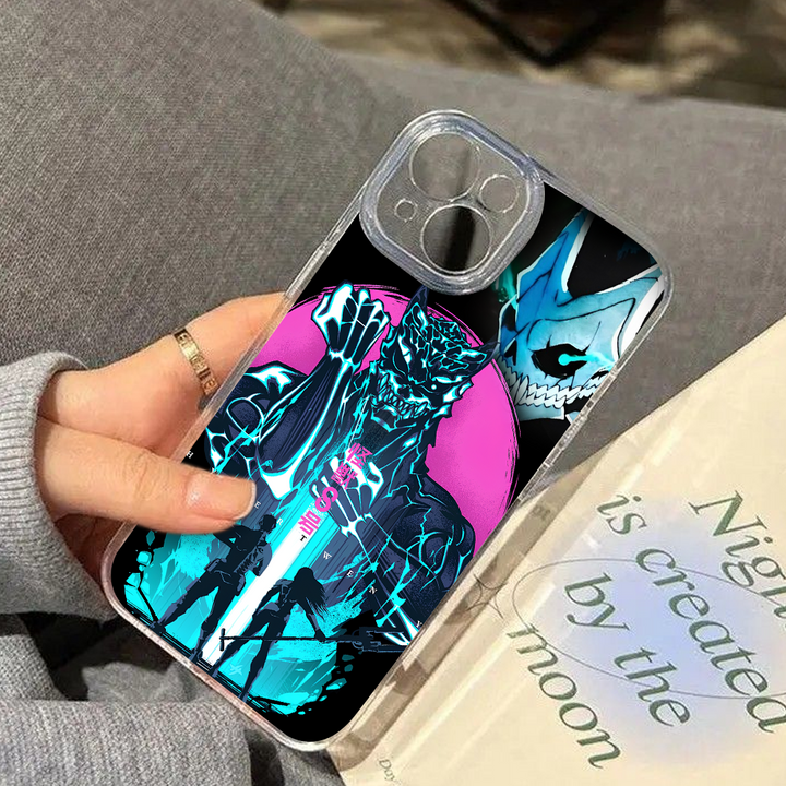 Neon Anime Demon Phone Case, Cyberpunk Monster Design for iPhone 12 13 14 15 Pro Max – Blue & Pink Street Style