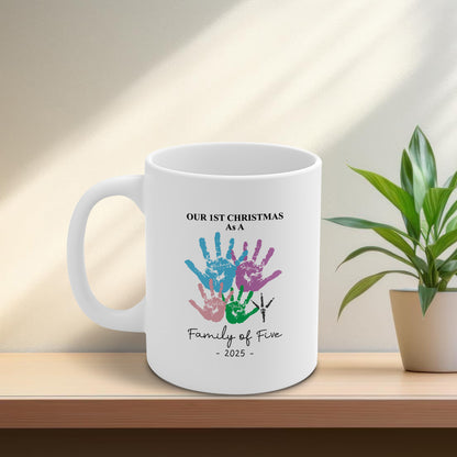 First Christmas As A Family Of Four Handprints - Personalized Mug White & Black