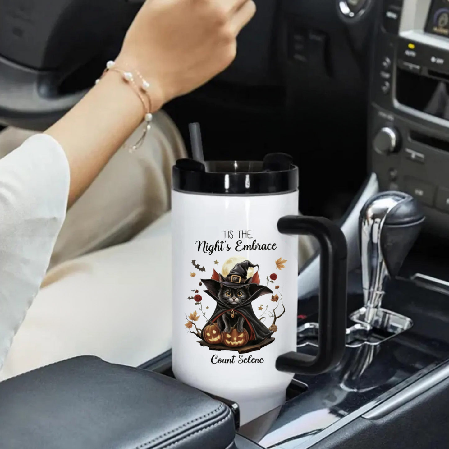 Custom Halloween Tumbler for Cat Lovers | Personalized Black Cat & Ghost Design | 20oz or 40oz Halloween Travel Cup | Perfect Customizable Gift for Halloween | Halloween Gift for Lovers, Mom