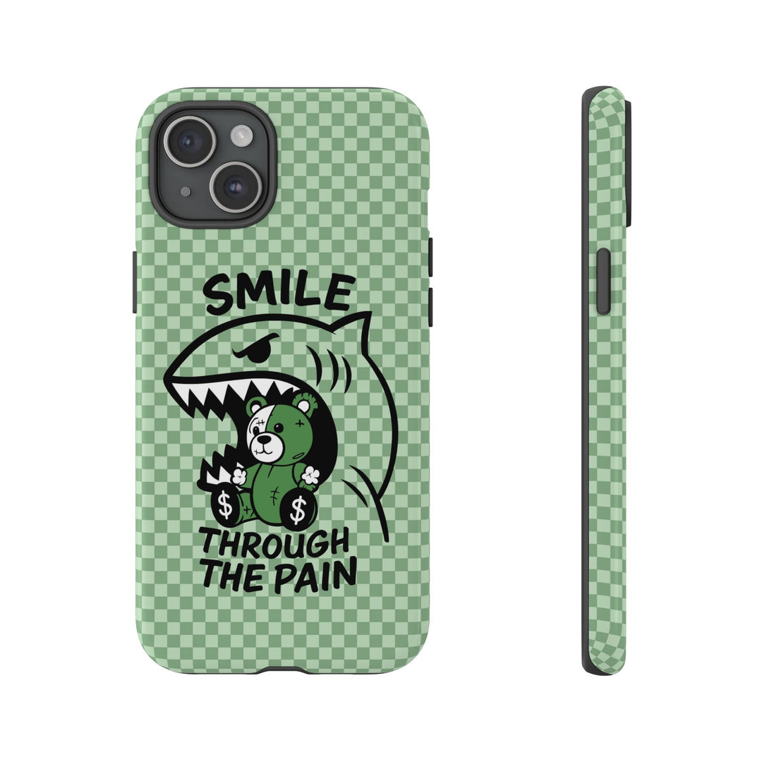 Smile Through the Pain Bear Phone Case – Cartoon Shark Cover for iPhone 11 12 13 14 15 16 Pro Max & Samsung S20 S21 S22 S23 S24 Ultra