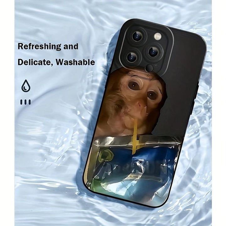 Cute Funny Monkey Sipping Cute Pattern Cool Fashion Gift Anti-drop Phone Case Shockproof For iPhone X 11 12 13 14 15 16 Pro Max Plus gift