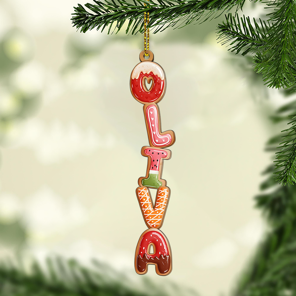 Custom 2 Layer Gingerbread Cookie Name Ornament - Personalized Christmas Decoration for Family Kids Holiday Tree Gift Name Tag Keepsake