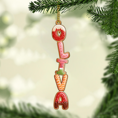 Custom 2 Layer Gingerbread Cookie Name Ornament - Personalized Christmas Decoration for Family Kids Holiday Tree Gift Name Tag Keepsake