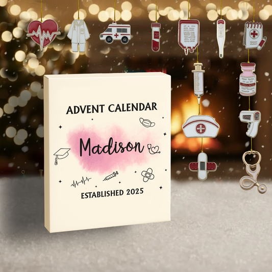 Nurse Advent Calendar - Personalized Name, Year, Color Theme & Medical Charm Selection , Custom Gift for Nurses, Doctors & Healthcare Students 2025