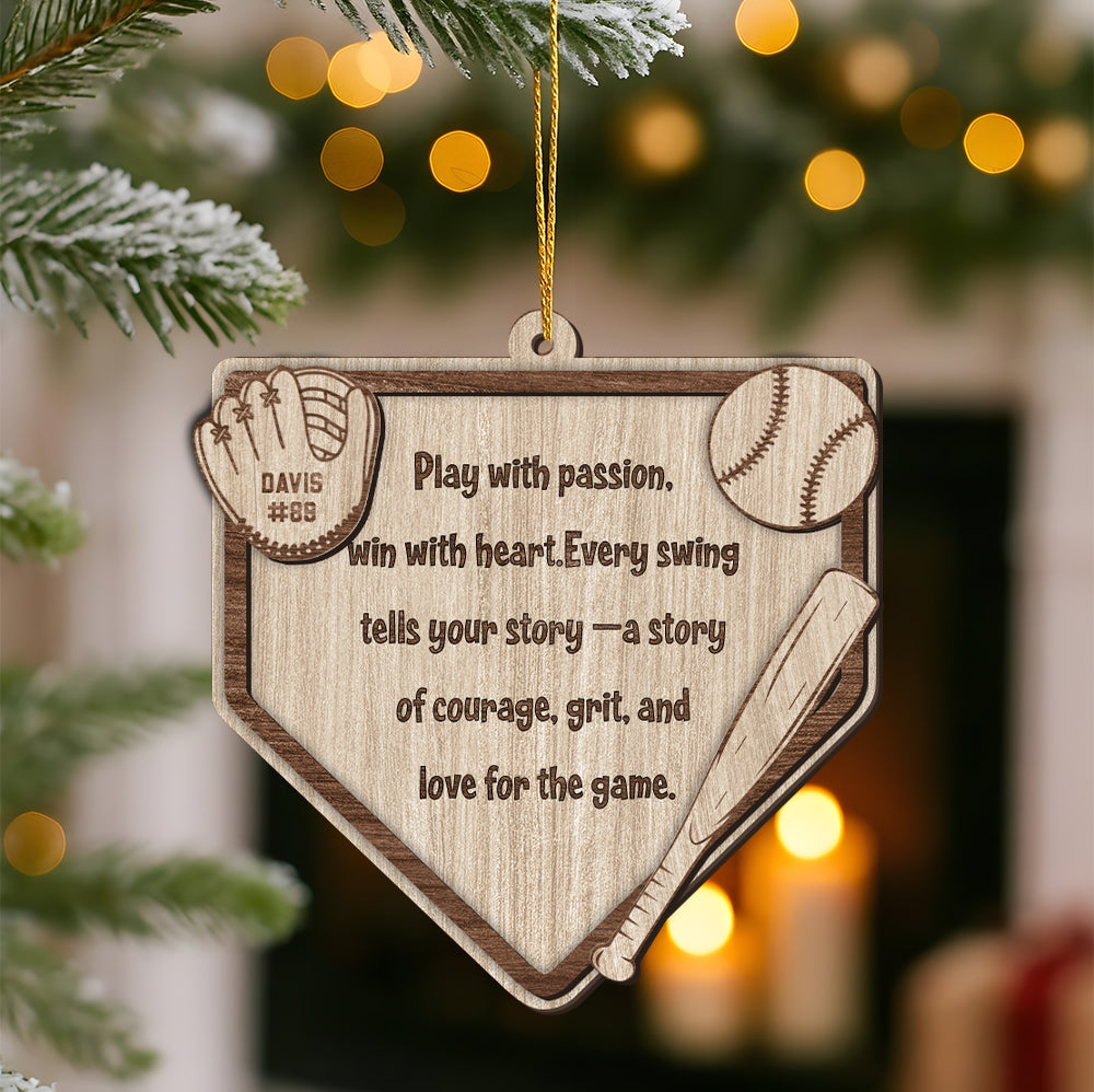 Custom Baseball Home Plate Ornament – Personalized Name, Number & Background ,Wooden & Acrylic Sports Keepsake Gift