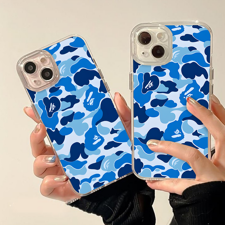 Bape Blue Camo Phone Case – Dark Meme Aesthetic Horror Cover for iPhone 11 12 13 14 15 16 Pro Max Samsung S22 S23 S24 S24.99 Ultra Plus