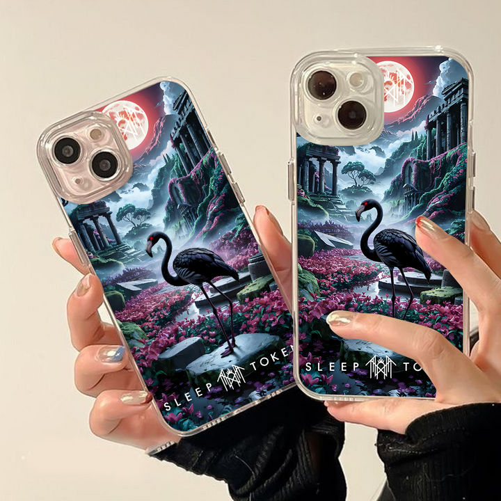 Fantasy Flamingo Dreamland Phone Case – Surreal Sleep Token Scenery Design for iPhone 11 12 13 14 15 16 Pro Max, Vibrant Night Garden
