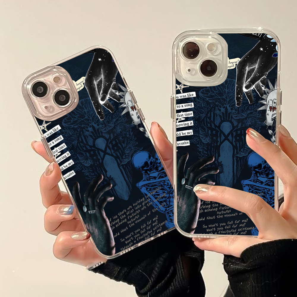 Skeleton Blue Grunge Phone Case – Dark Alternative Art Cover for iPhone 11 12 13 14 15 16 Pro Max, Sleep Token Inspired Design