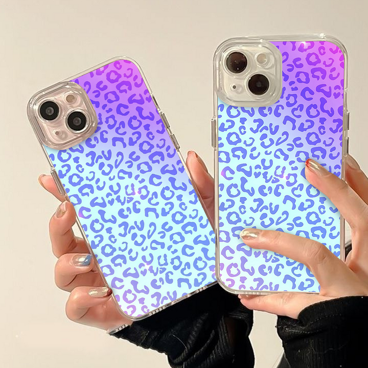 Leopard Print Phone Case Collection – Pastel Purple, Rainbow Gradient & Green with Pink Accents