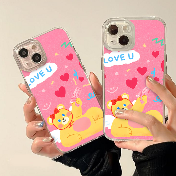 Cute Cartoon Phone Case Set – Rainy Kid & Love Bear Design for iPhone 11 12 13 14 15 16 Pro Max & Samsung