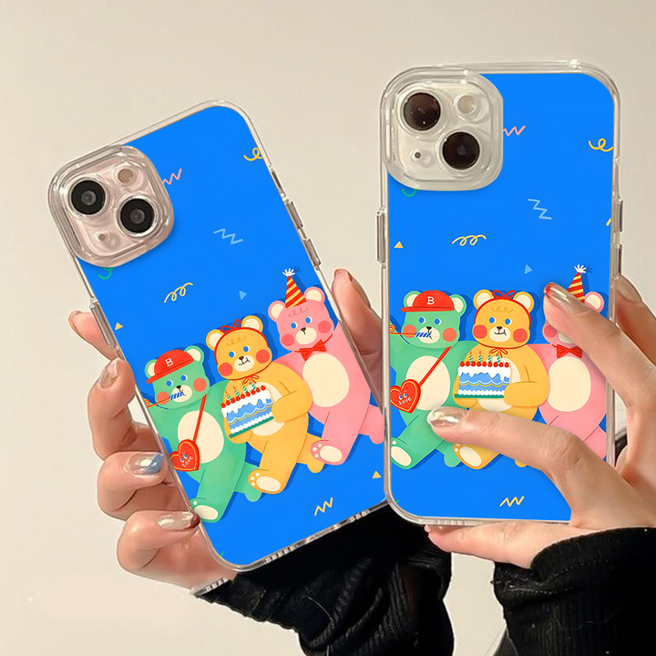 Cartoon Bear Birthday & Tennis Puppy Phone Case – Cute Animal Design for iPhone 11 12 13 14 15 16 Pro Max & Samsung