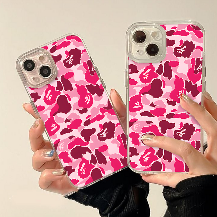 Bape Pink Camo Phone Case – Dark Meme Aesthetic Horror Cover for iPhone 11 12 13 14 15 16 Pro Max, Music Fan Gift Idea