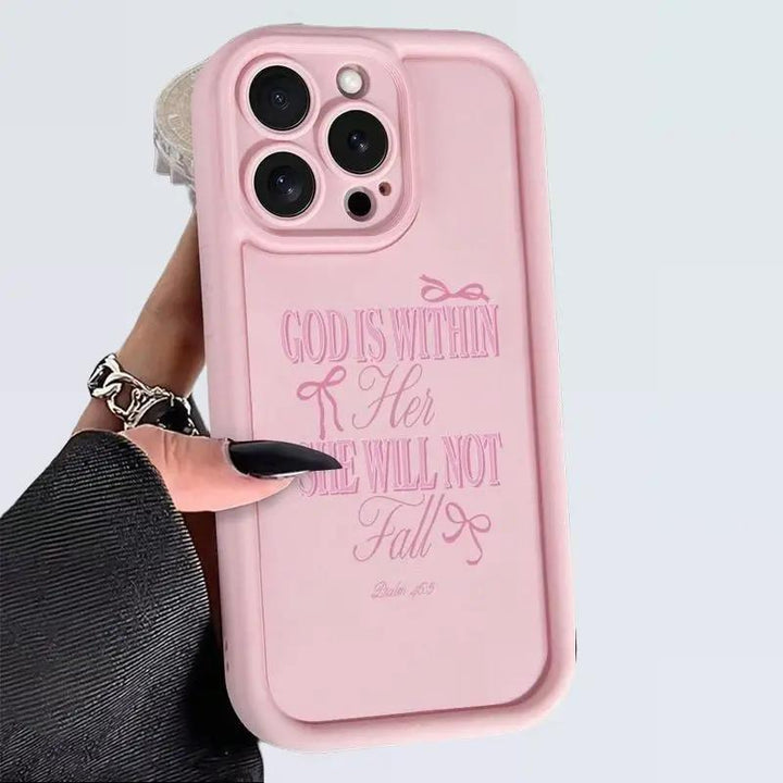 Pink Bow Christian Girl Jesus God Is Within Her, She Will Not Fall Anti-drop pattern Phone Case shockproof For iPhone X 11 12 13 14 15 16 Pro Max Plus