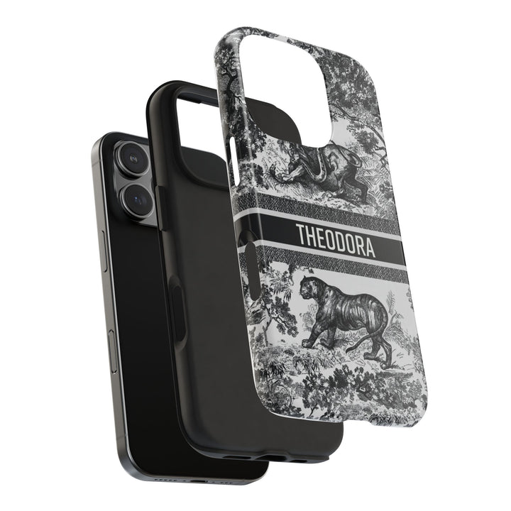 Custom Luxury Toile De Jouy Inspired Phone Case – Personalized Name Clear iPhone 12 13 14 15 16 Pro Max, Samsung 21 22 23 24 24.99 Plus/Ultra Cover