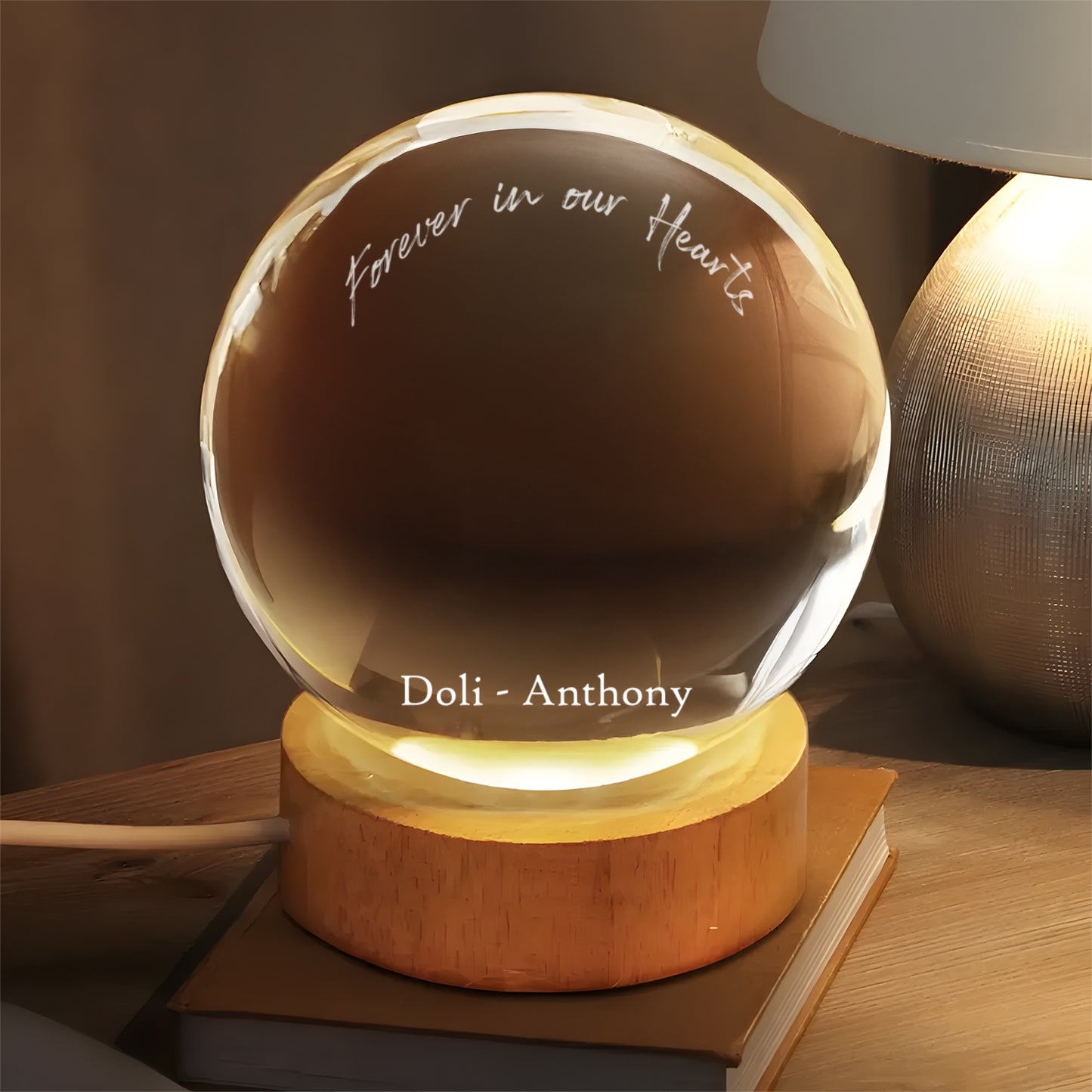 Round Custom Picture Luminous Crystal Night Light – Personalized Memorial Pet Photo Lamp