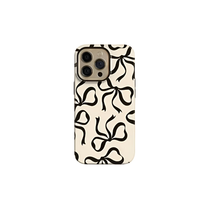 Black Bows on Cream Tough Phone Case, Cute Trendy For iPhone X 11 12 13 14 15 16 Pro Max Plus Gift for Her, Him