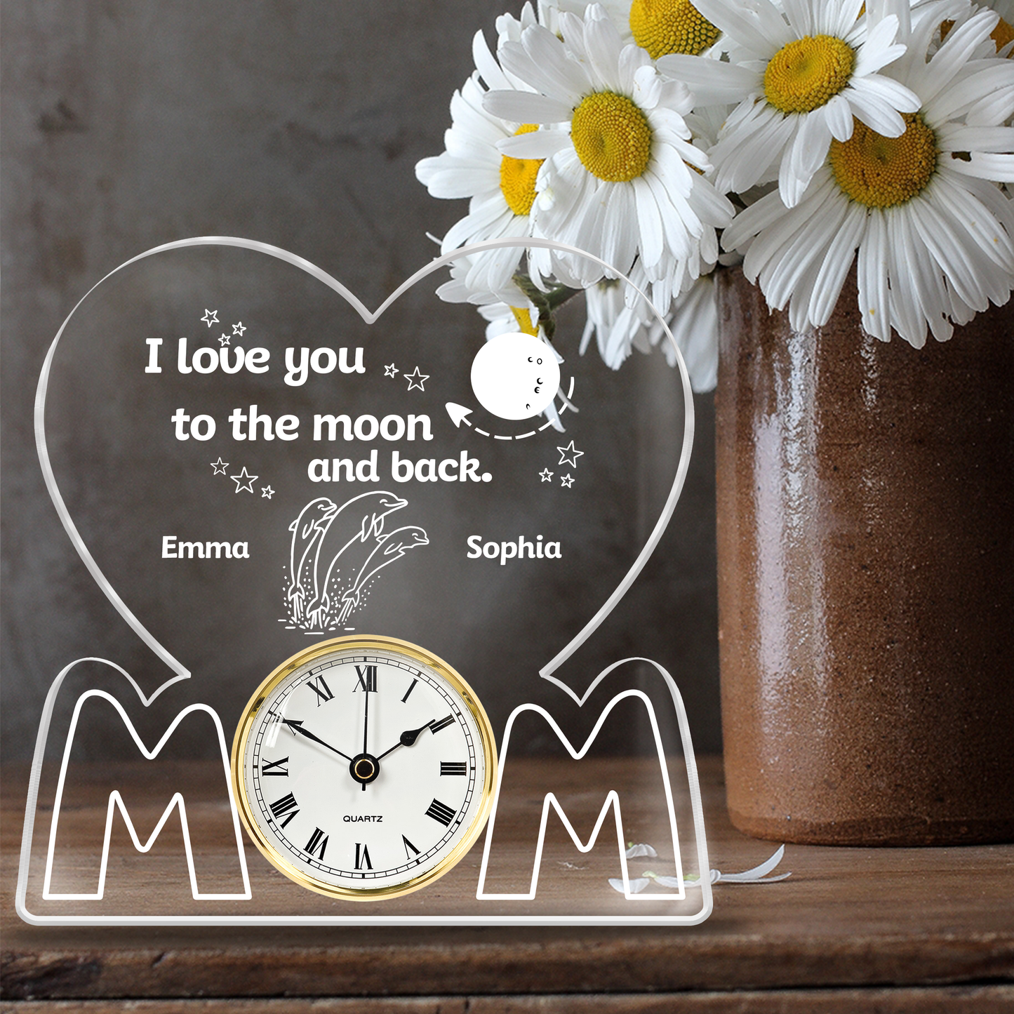 I Love You to the Moon and Back Mom Gift – Custom Animal Personalized Acrylic Desk Clock